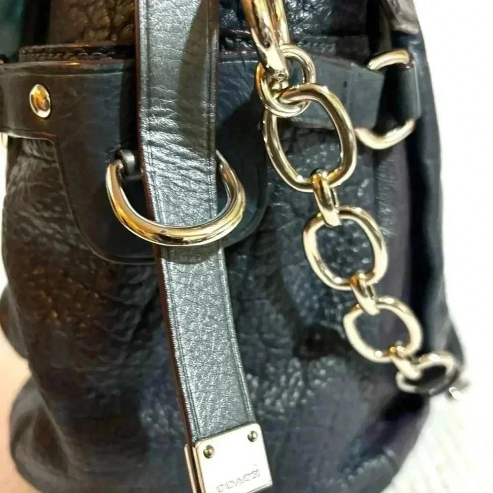 Coach pinnacle Eva lake navy blue leather leather shoulder handbag